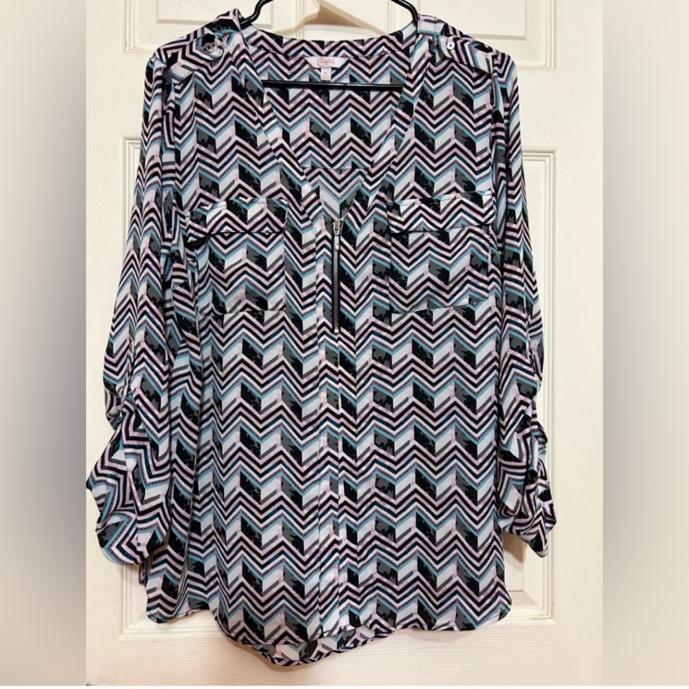 CANDIE'S Women's pink and blue geometrical pattern lightweight Size XL